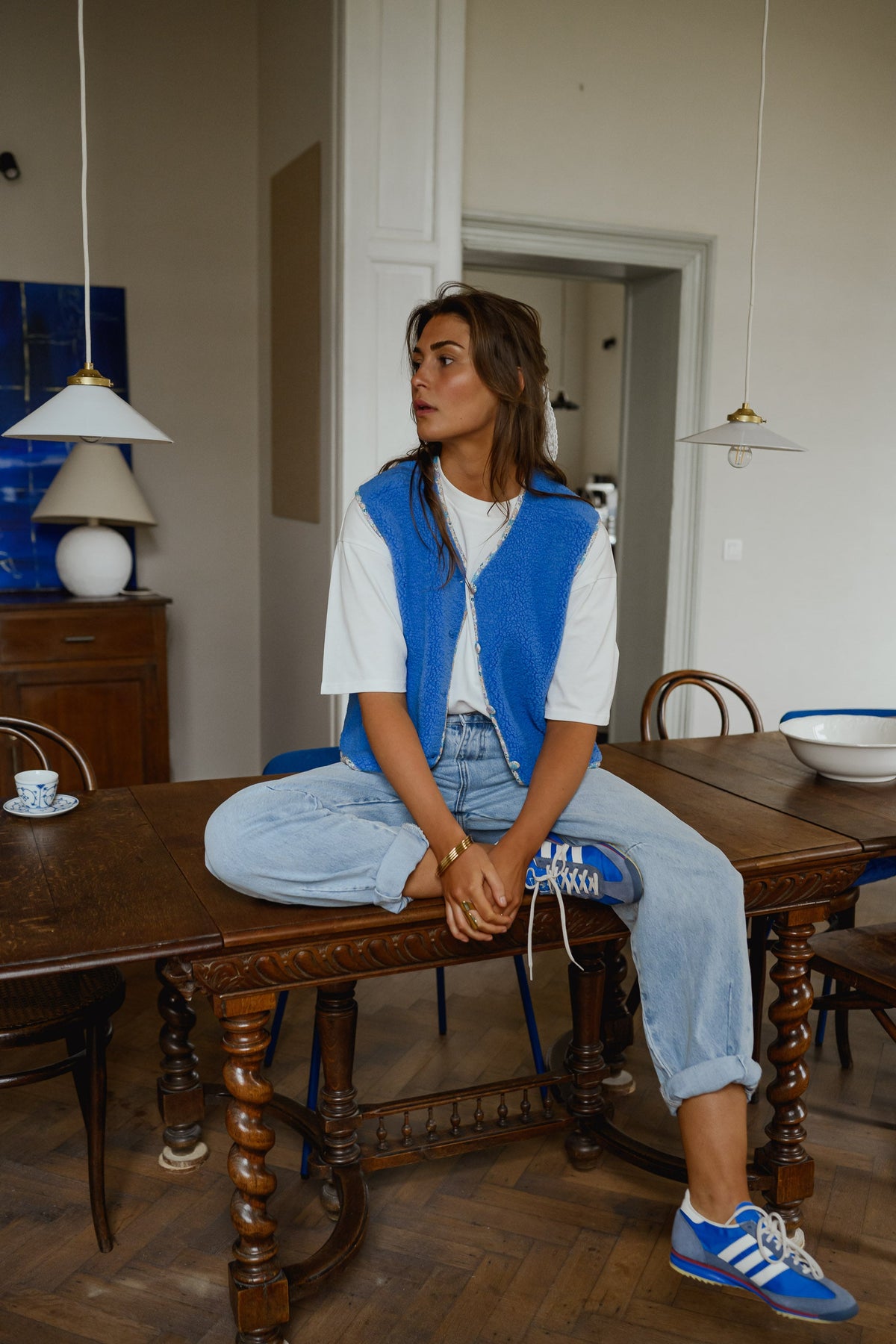 Gilet Gracie - bleu à fleurs