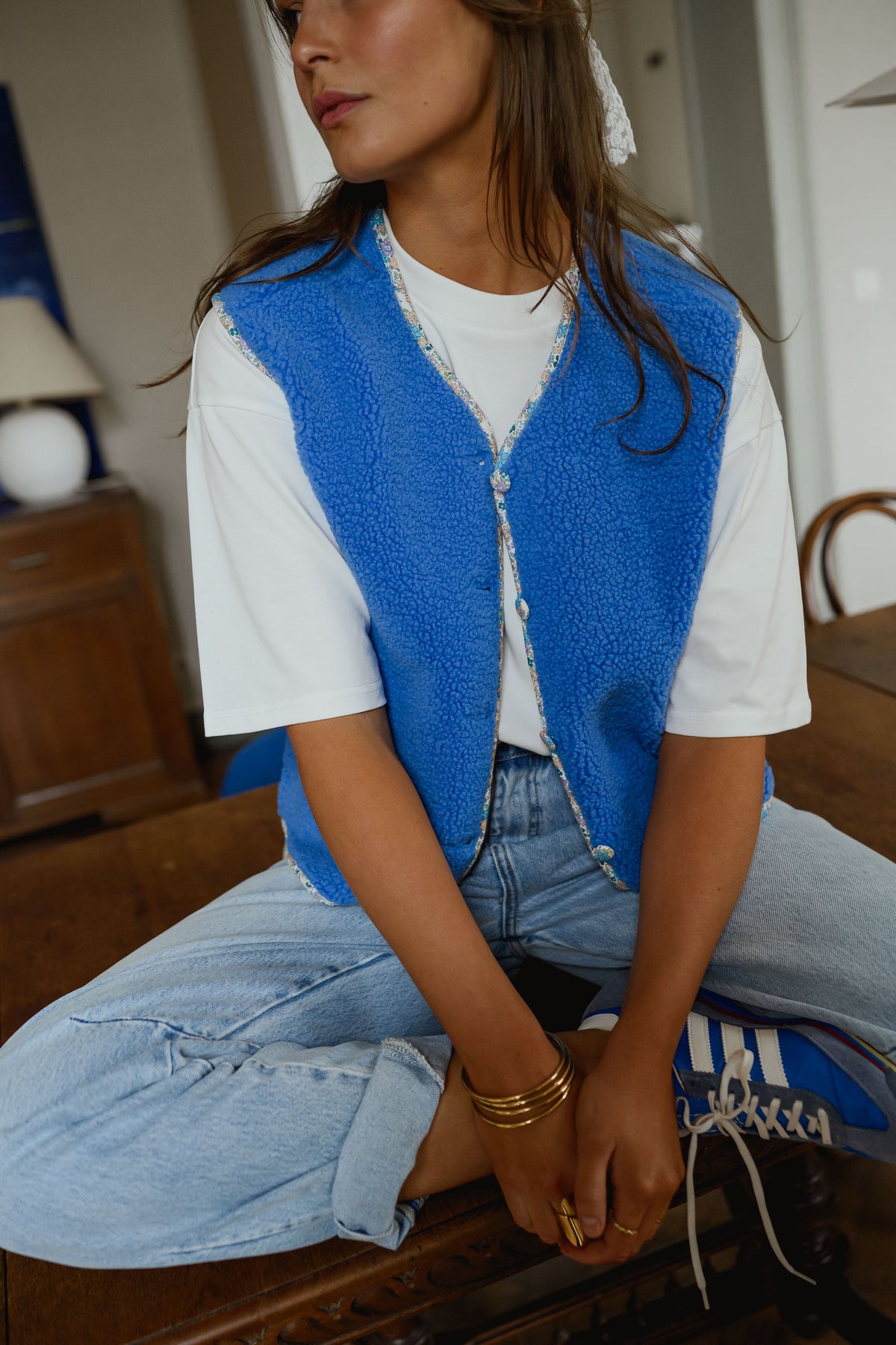 Gilet Gracie - bleu à fleurs
