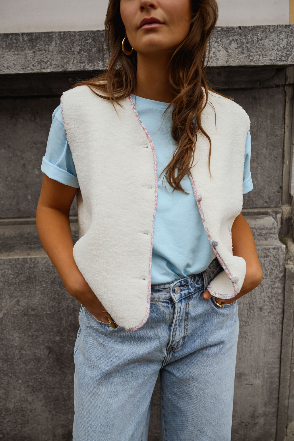 Gilet Gracie - écru à fleurs