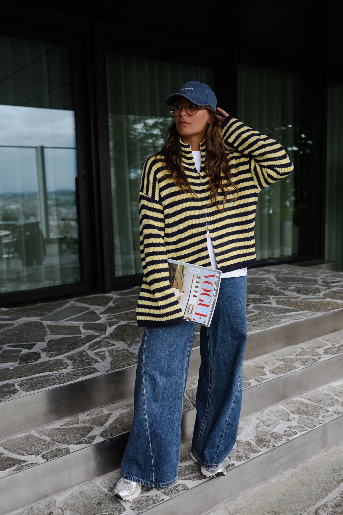 Gilet Ivy - jaune et bleu à lignes