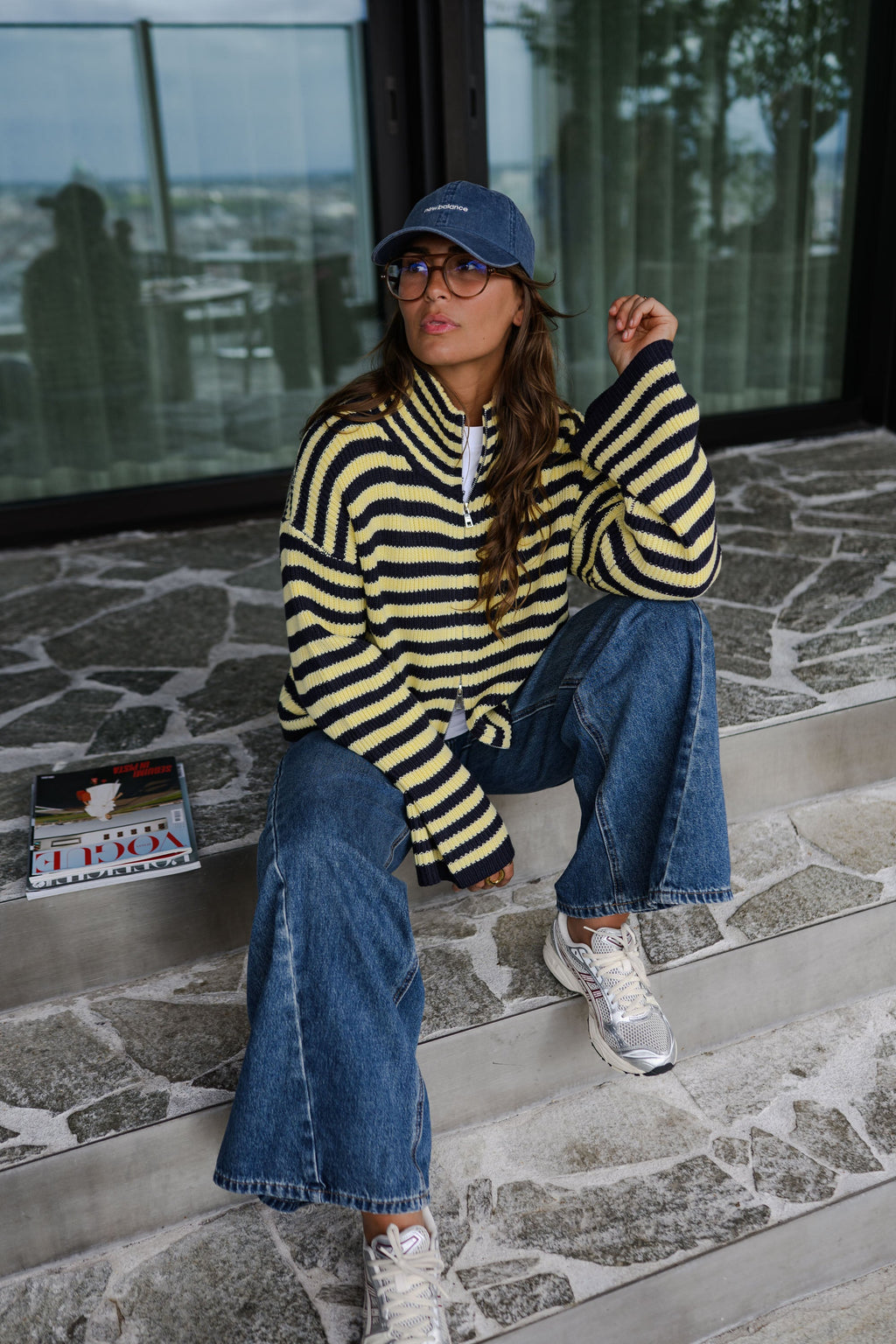Gilet Ivy - jaune et bleu à lignes