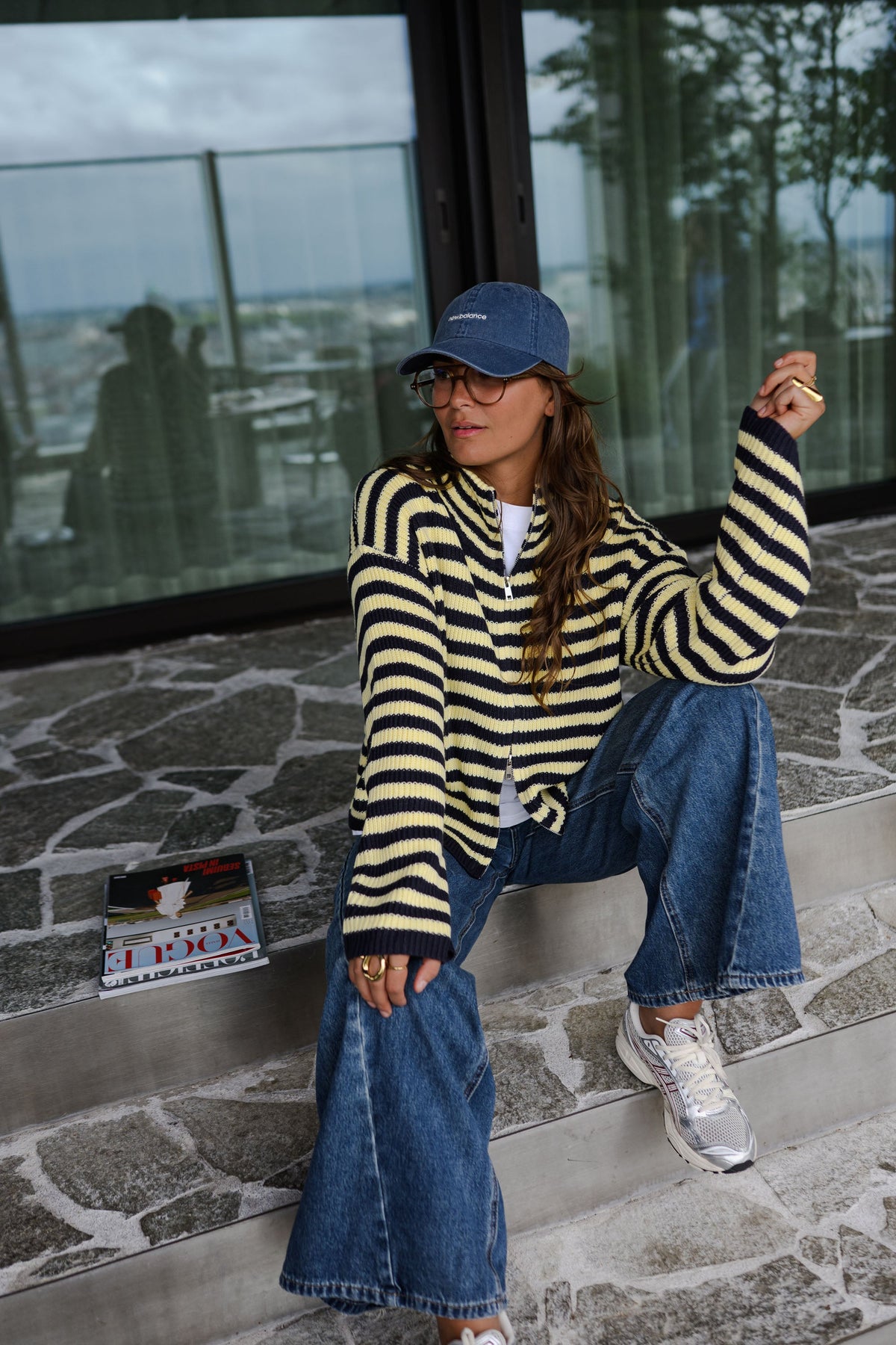 Gilet Ivy - jaune et bleu à lignes