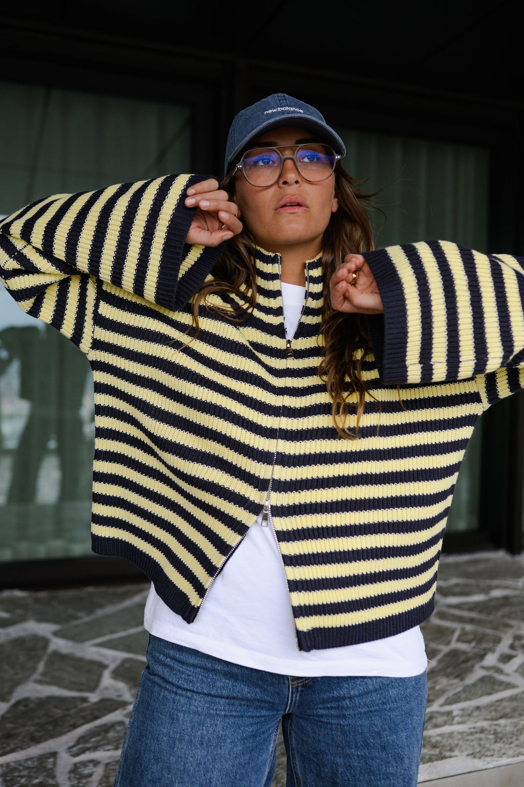 Gilet Ivy - jaune et bleu à lignes
