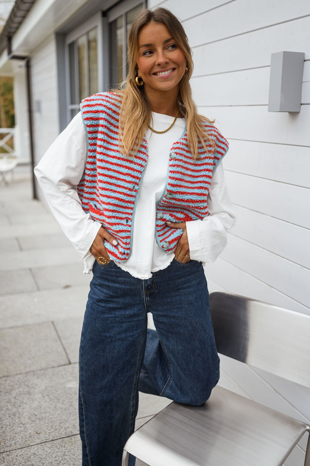 Gilet Taoh - bleu et corail