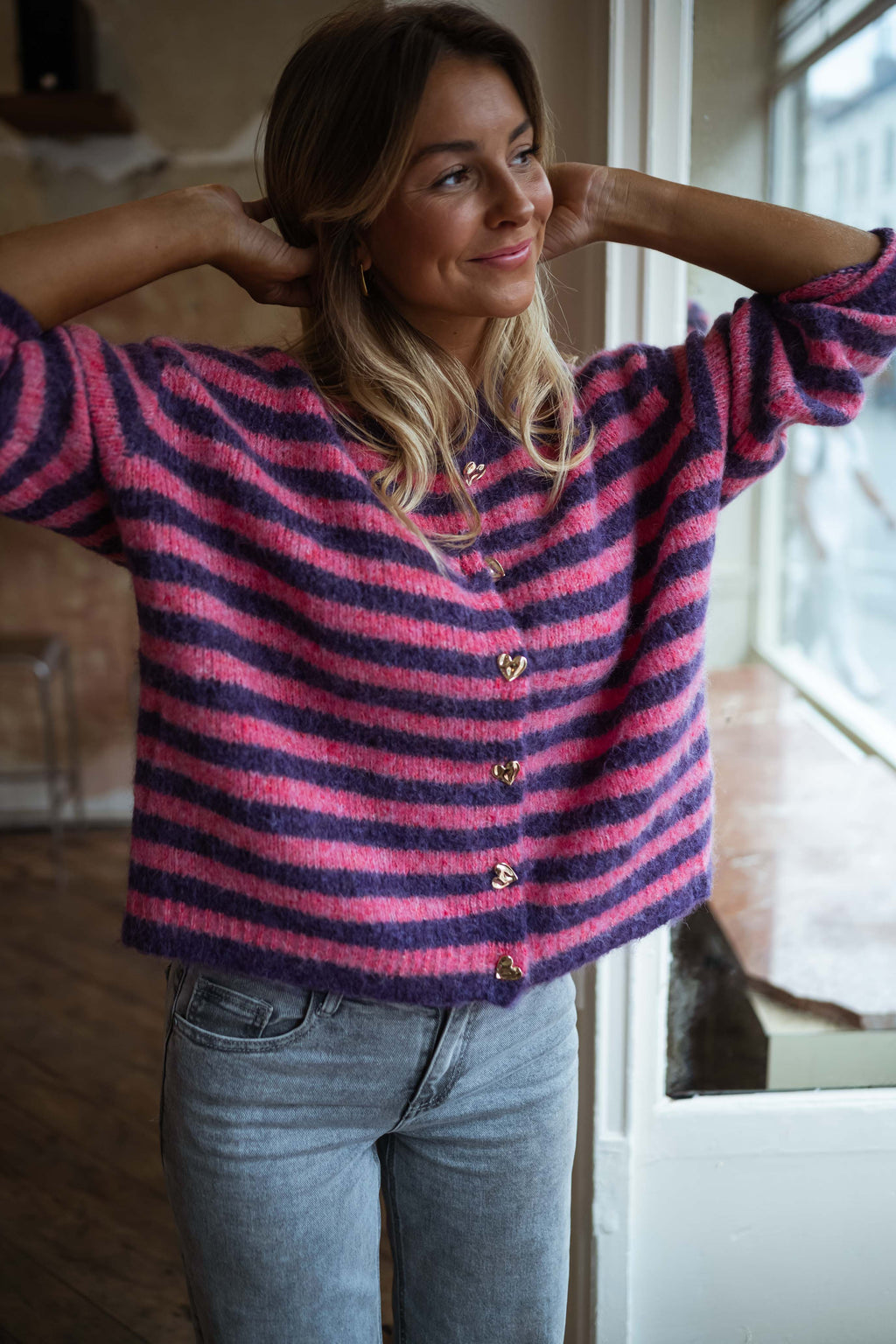 Gilet Cybelle - rose et mauve à lignes