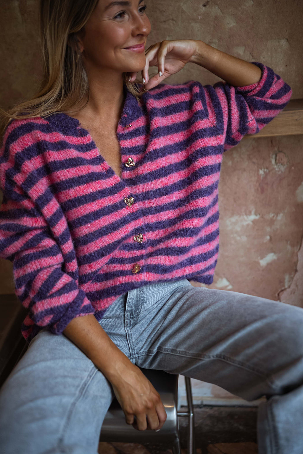 Gilet Cybelle - rose et mauve à lignes