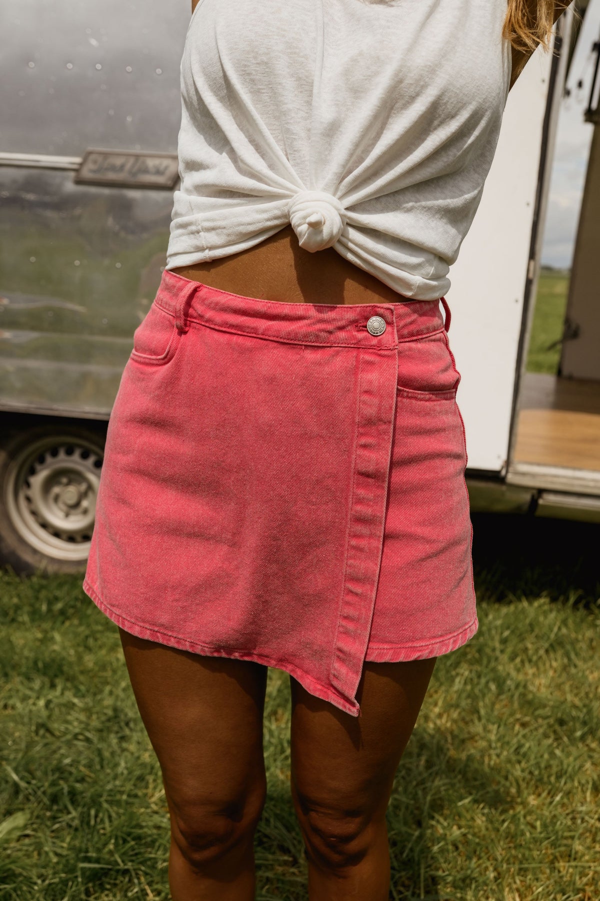 Jupe-short Johanne - corail en jeans