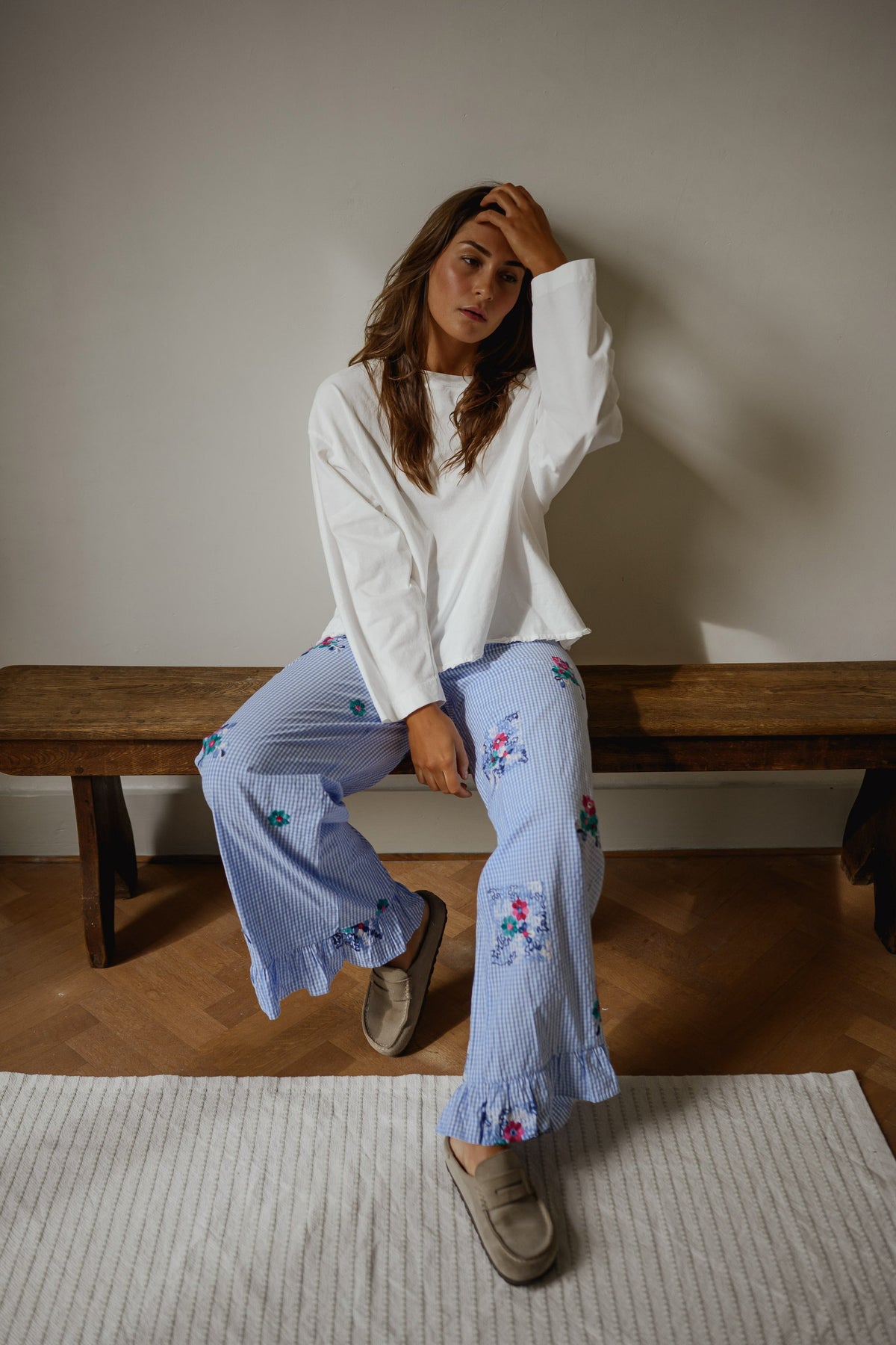 Pantalon Amarine - bleu à carreaux et motifs