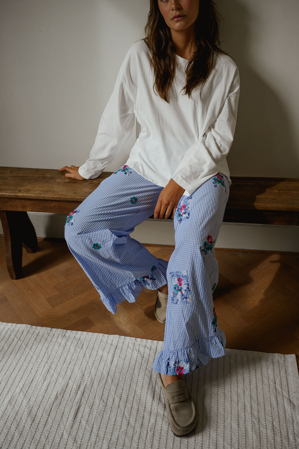 Pantalon Amarine - bleu à carreaux et motifs