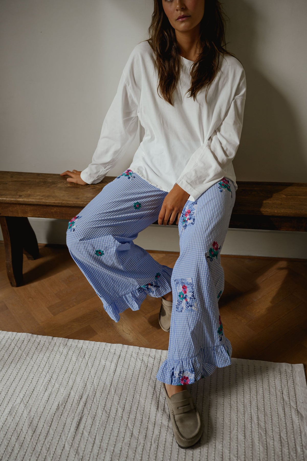 Pantalon Amarine - bleu à carreaux et motifs