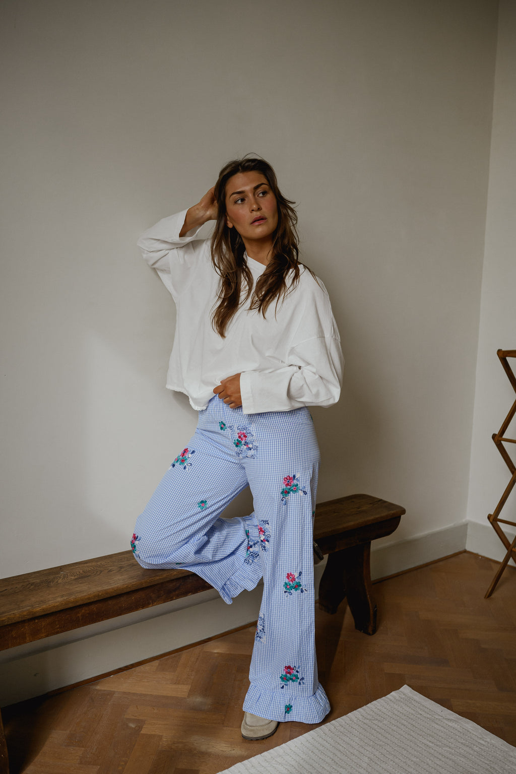 Pantalon Amarine - bleu à carreaux et motifs
