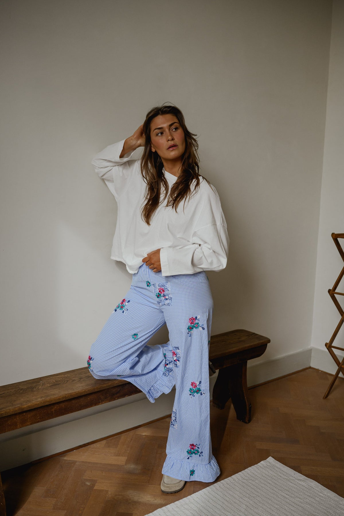 Pantalon Amarine - bleu à carreaux et motifs