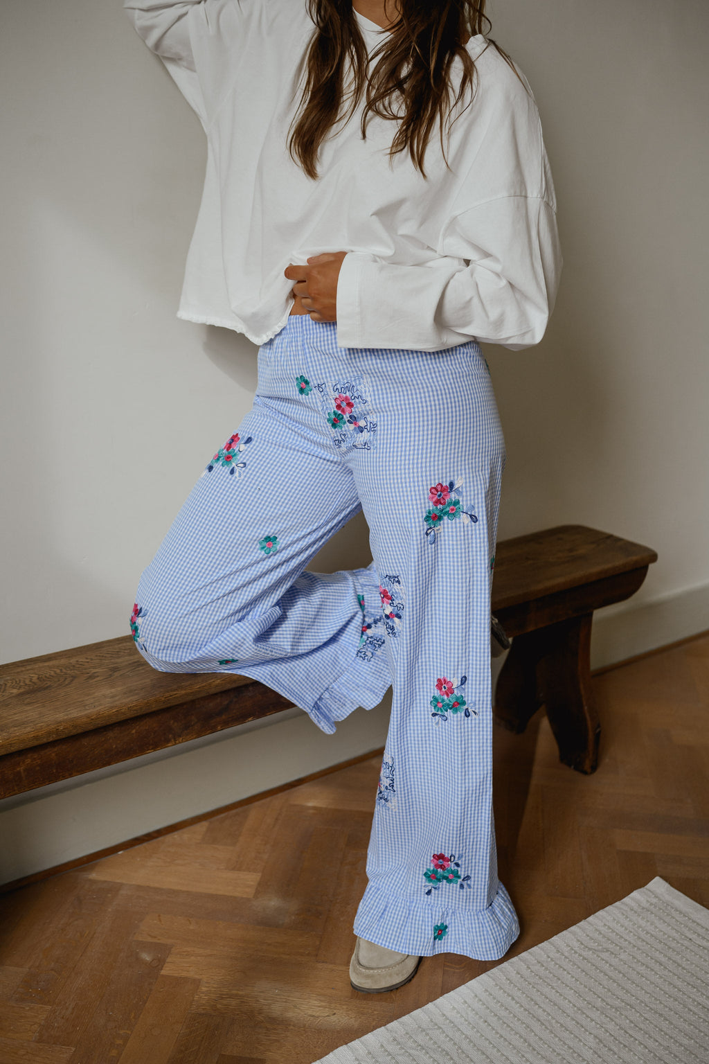 Pantalon Amarine - bleu à carreaux et motifs