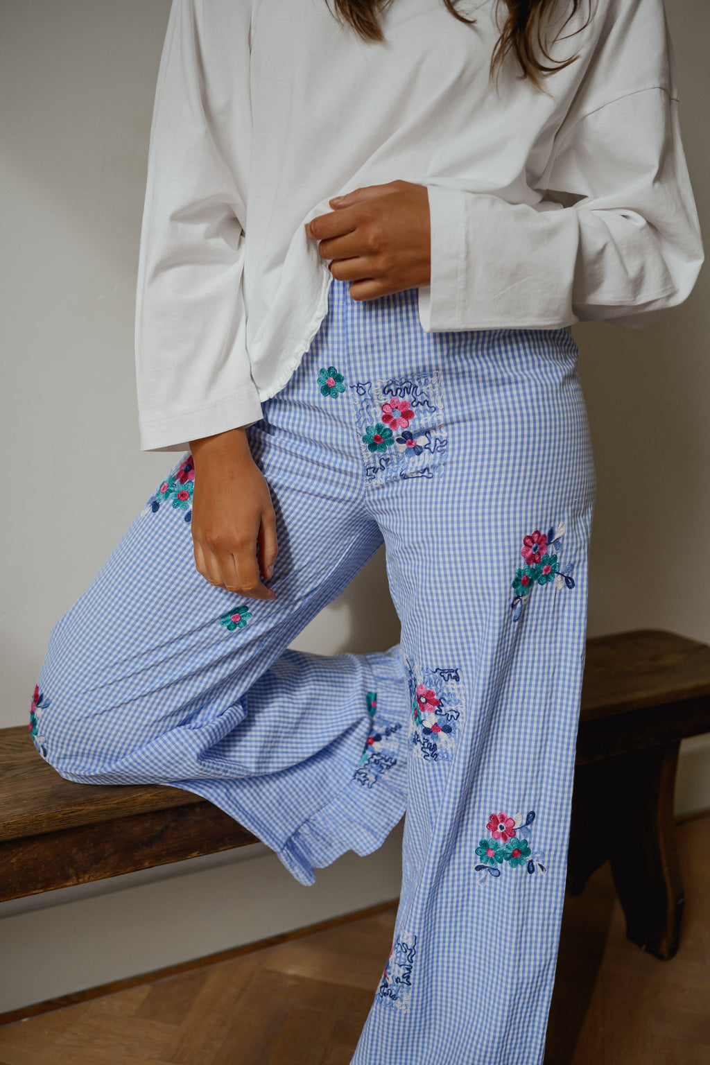 Pantalon Amarine - bleu à carreaux et motifs