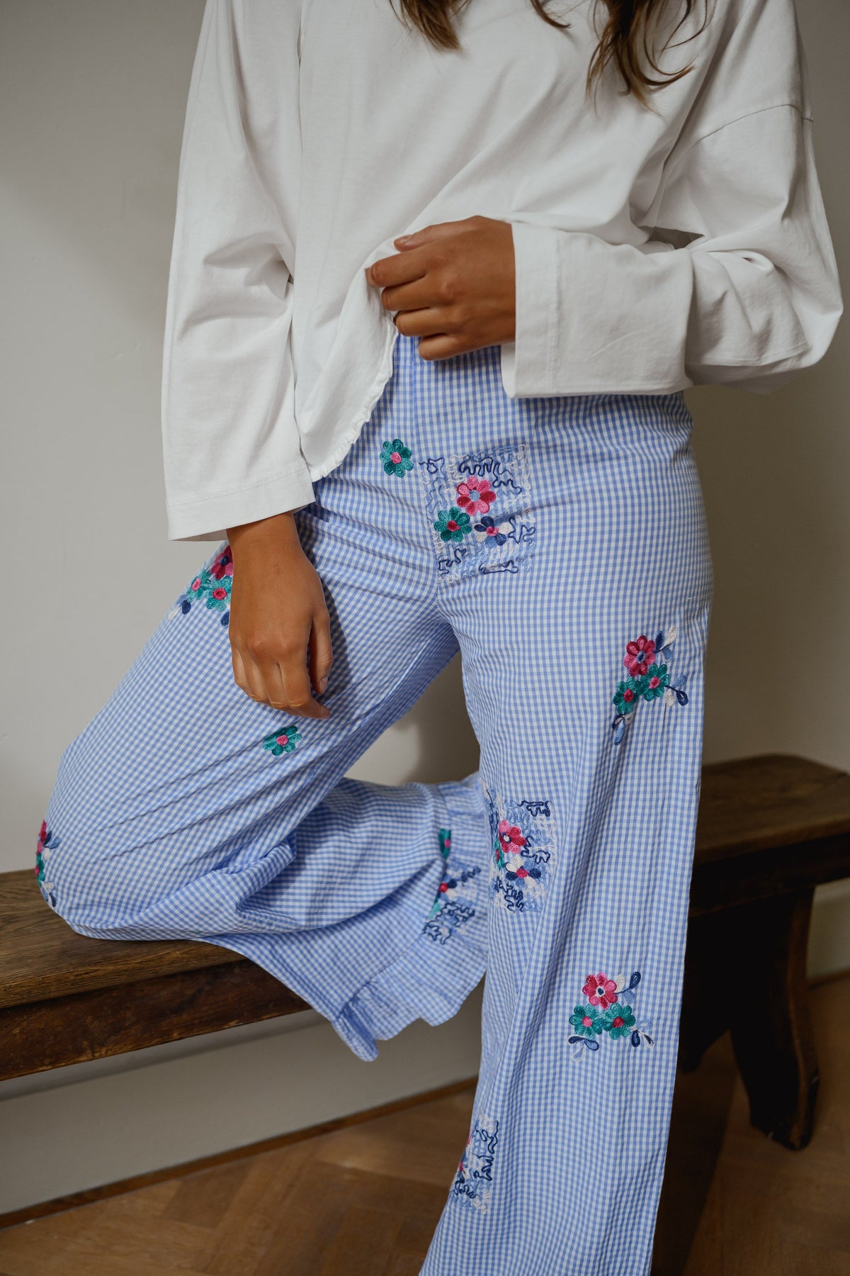 Pantalon Amarine - bleu à carreaux et motifs