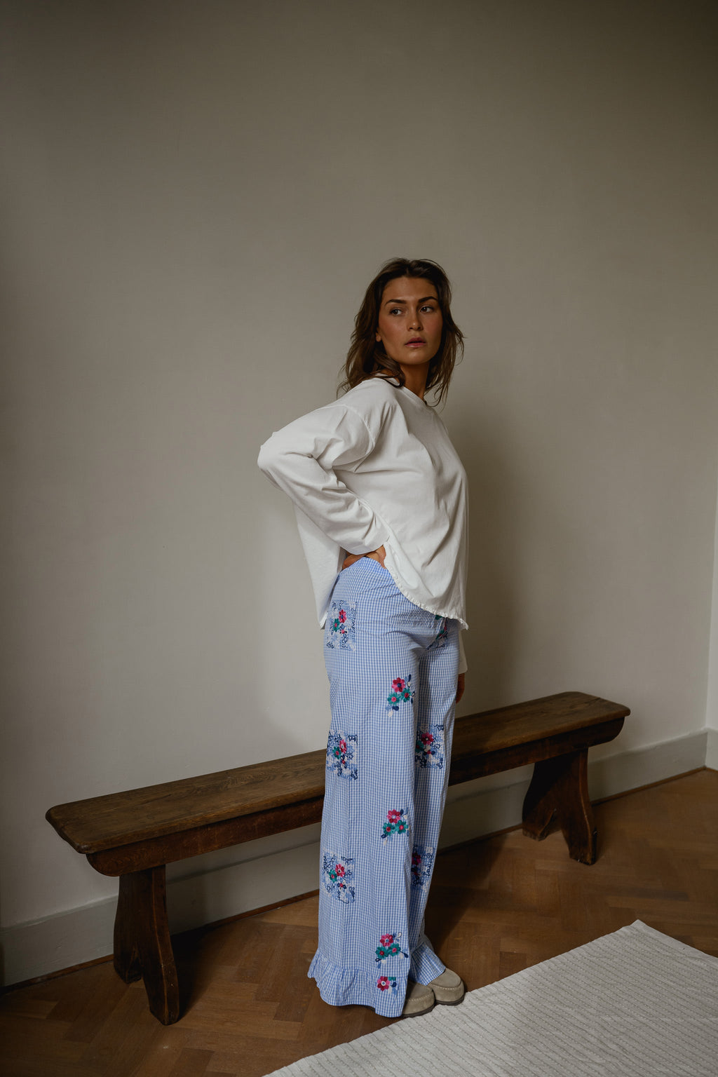 Pantalon Amarine - bleu à carreaux et motifs