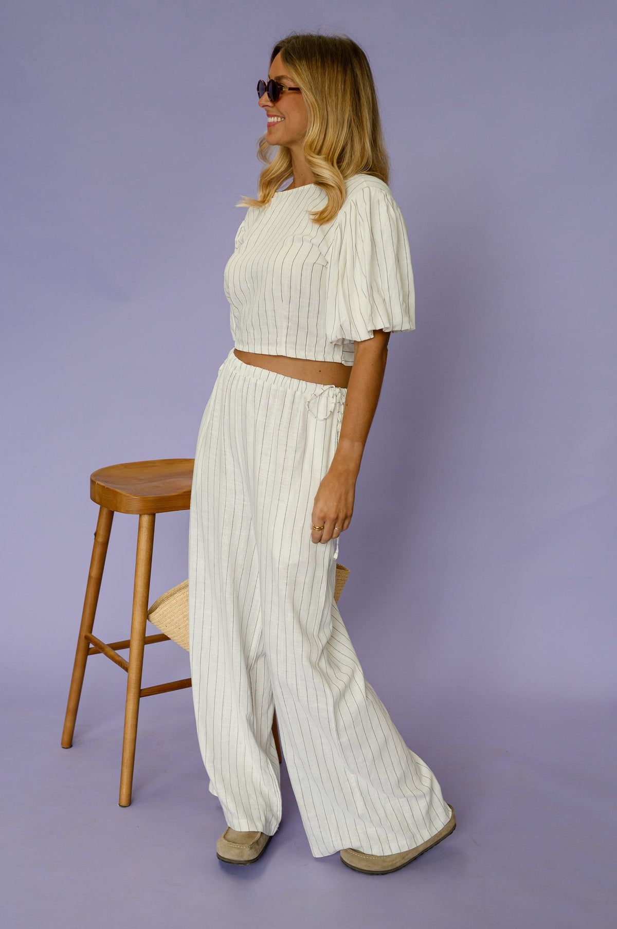 Pantalon Flavie - écru à lignes