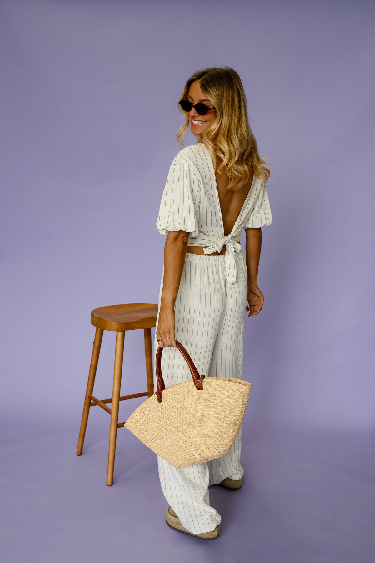 Pantalon Flavie - écru à lignes