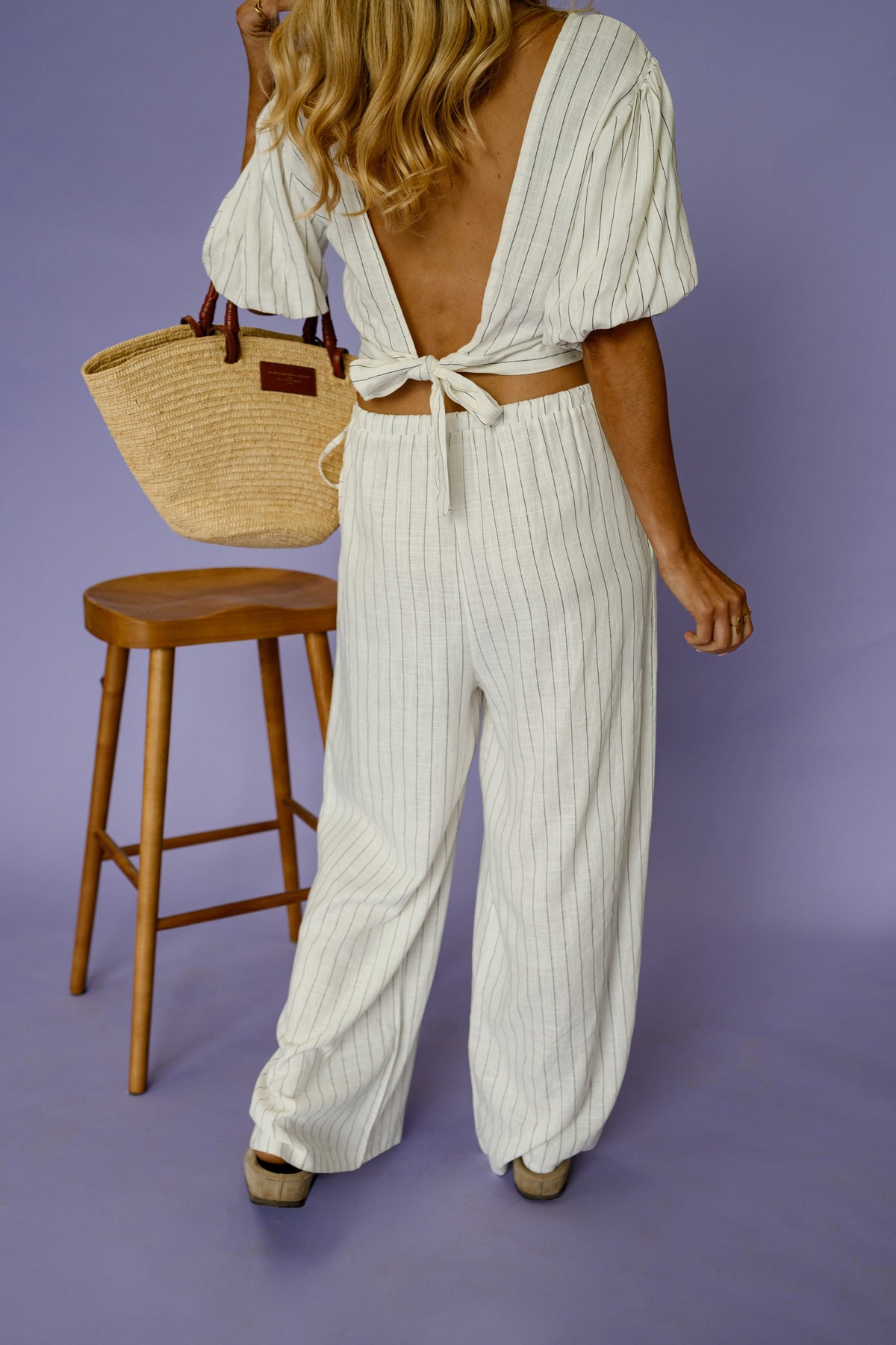 Pantalon Flavie - écru à lignes