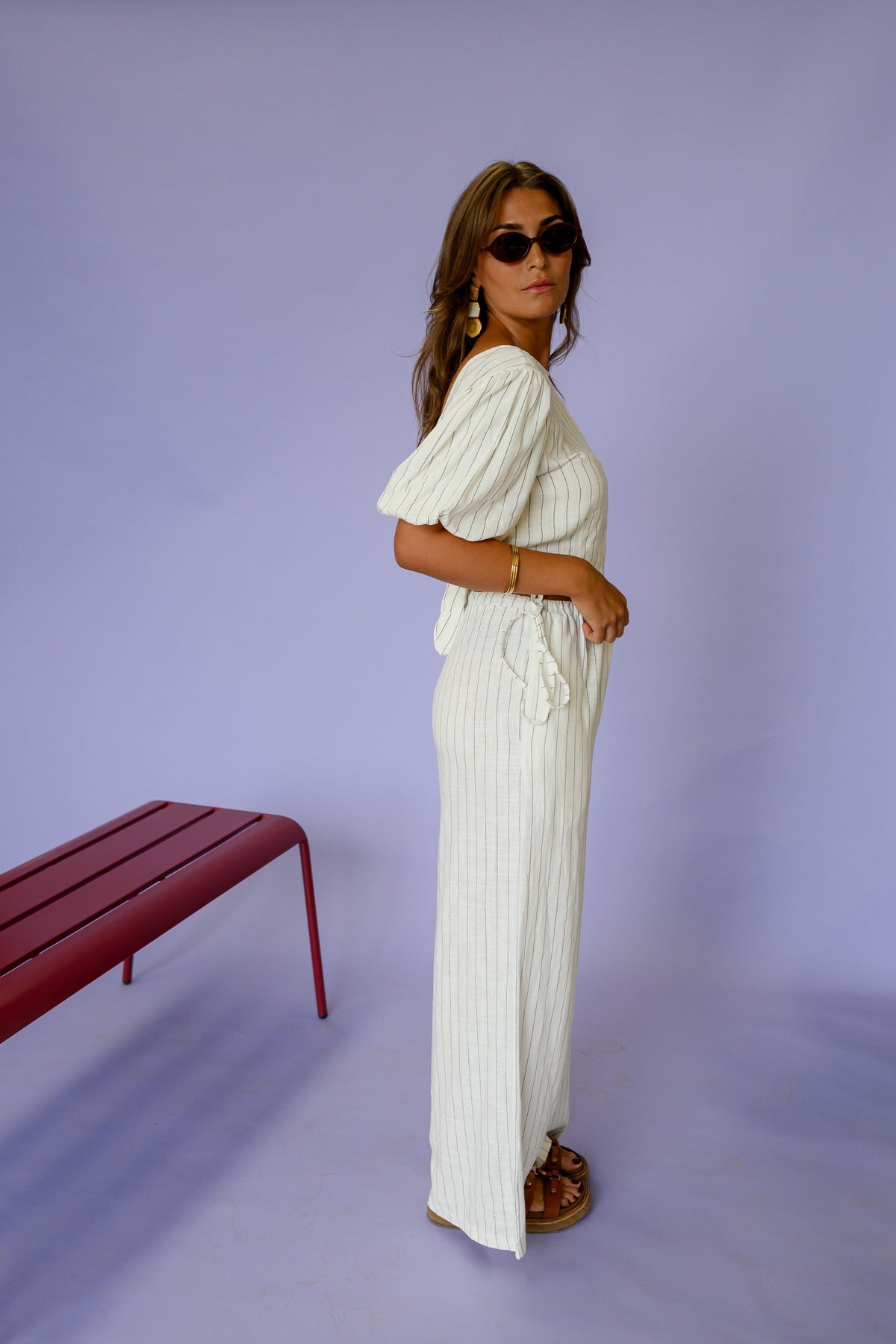 Pantalon Flavie - écru à lignes