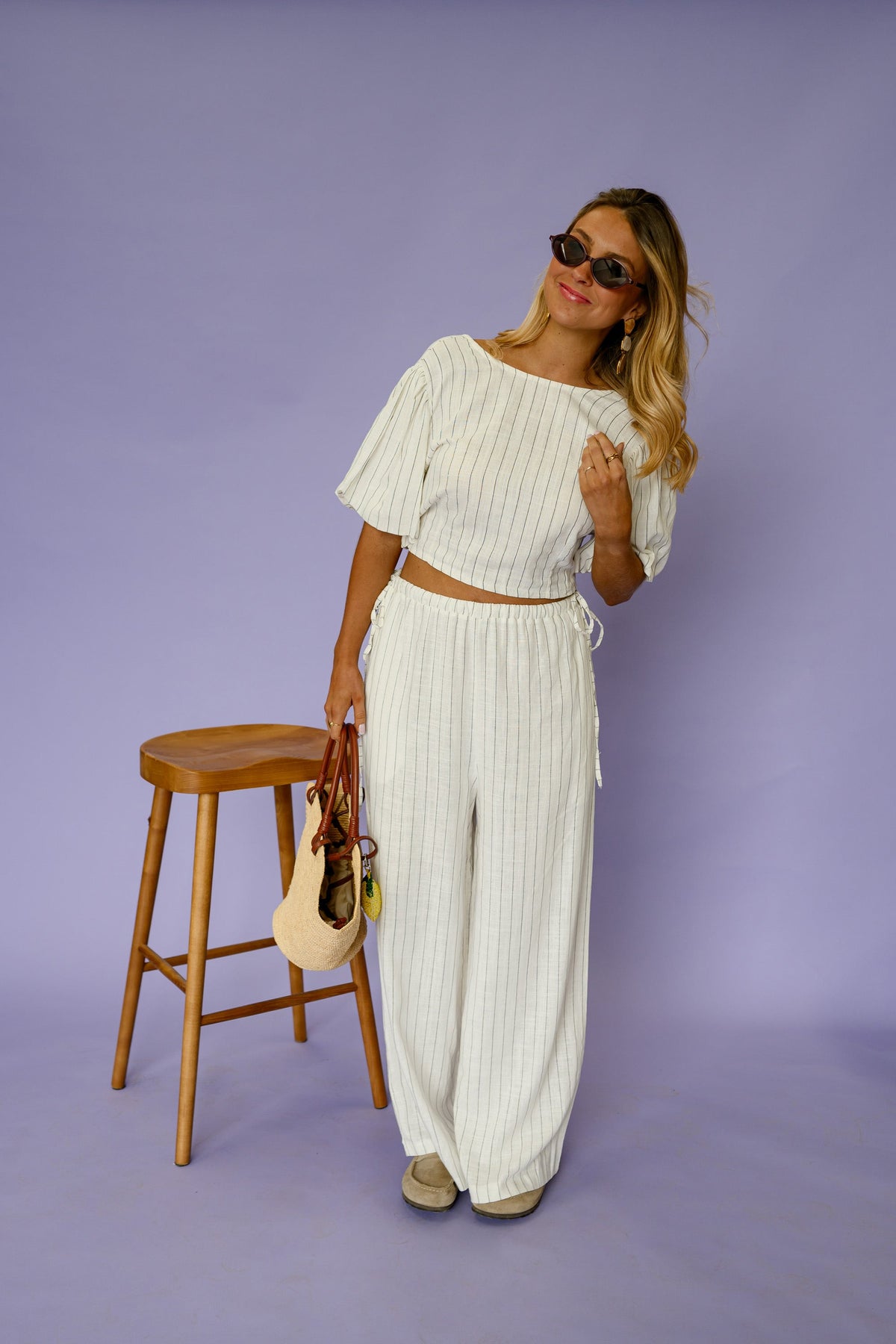 Pantalon Flavie - écru à lignes