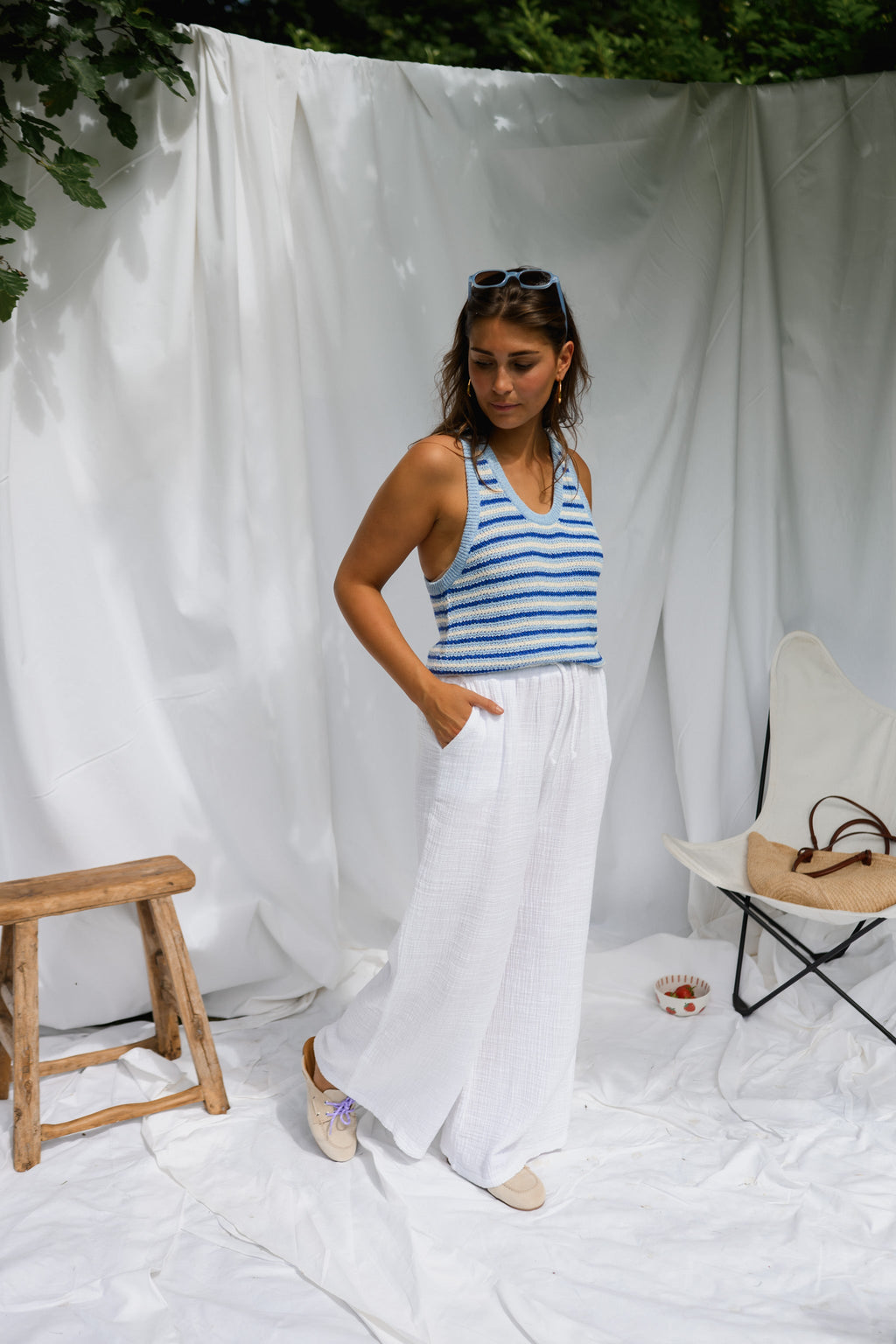 Pantalon Liana - blanc en gaze de coton