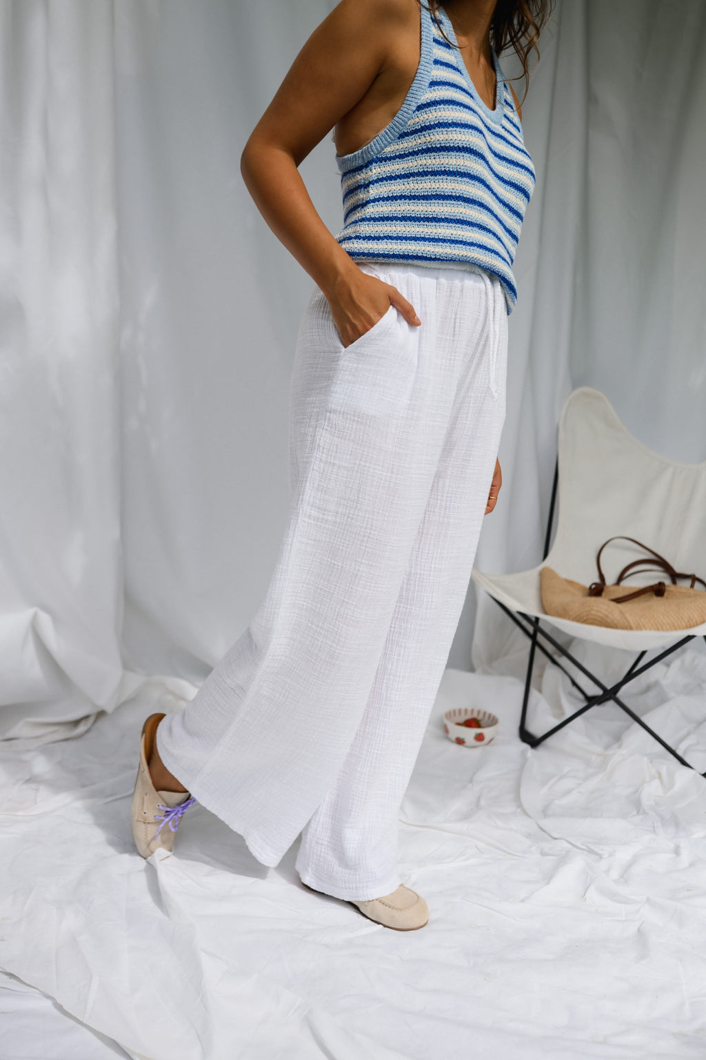 Pantalon Liana - blanc en gaze de coton