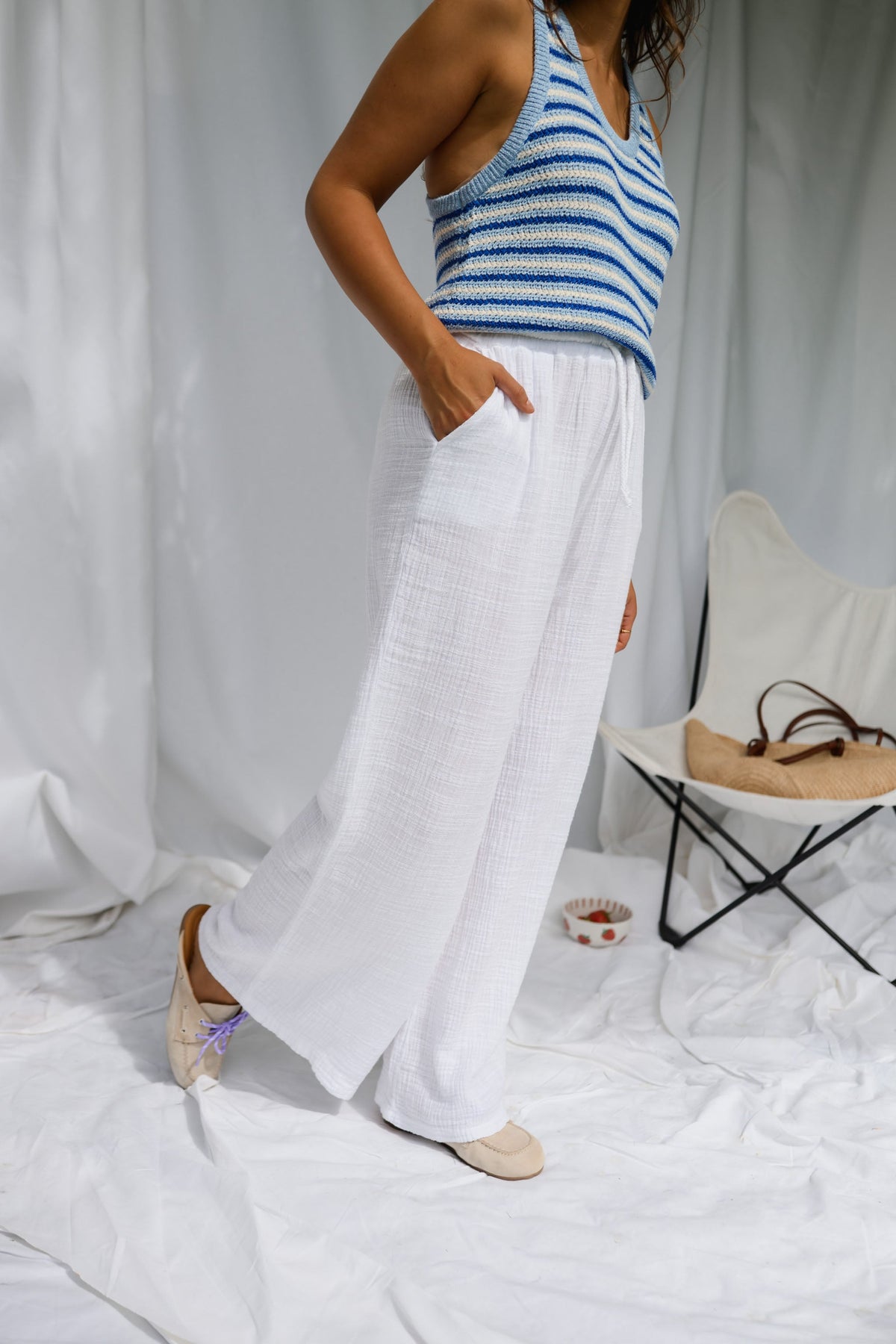 Pantalon Liana - blanc en gaze de coton