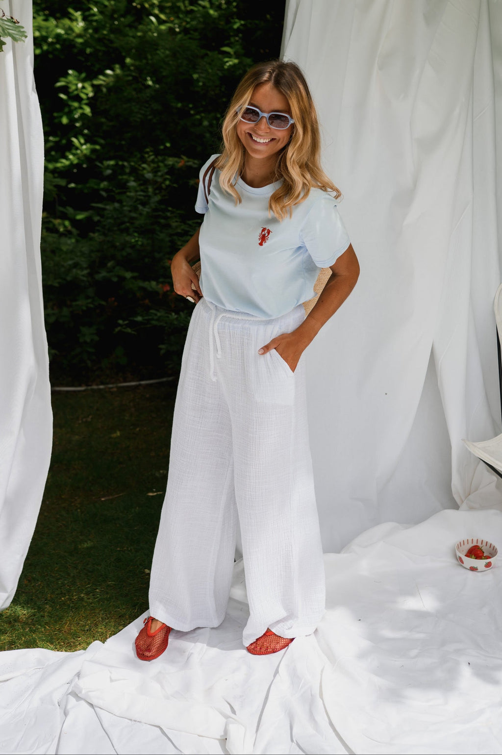 Pantalon Liana - blanc en gaze de coton