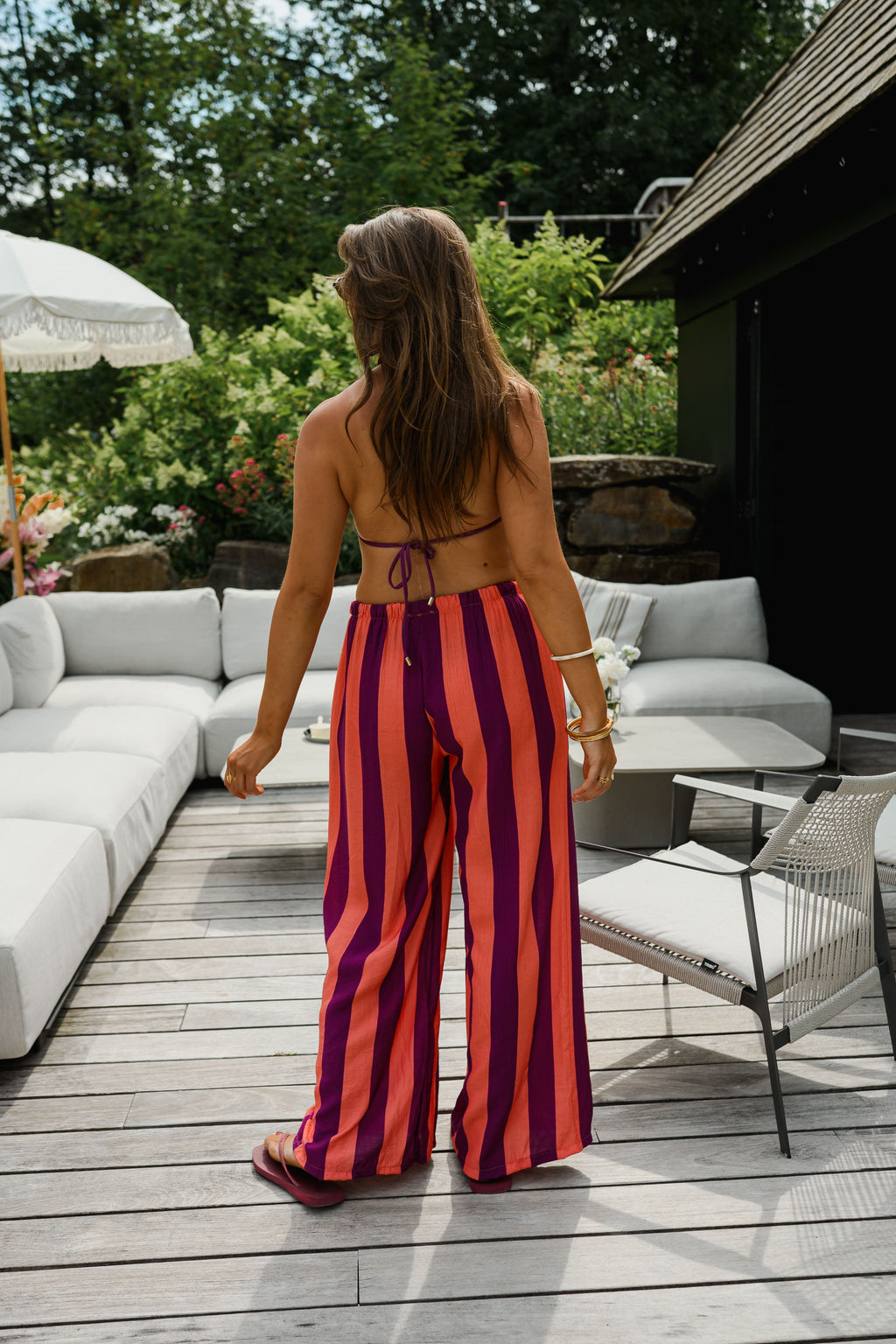 Pantalon Rebecca - mauve à lignes orange