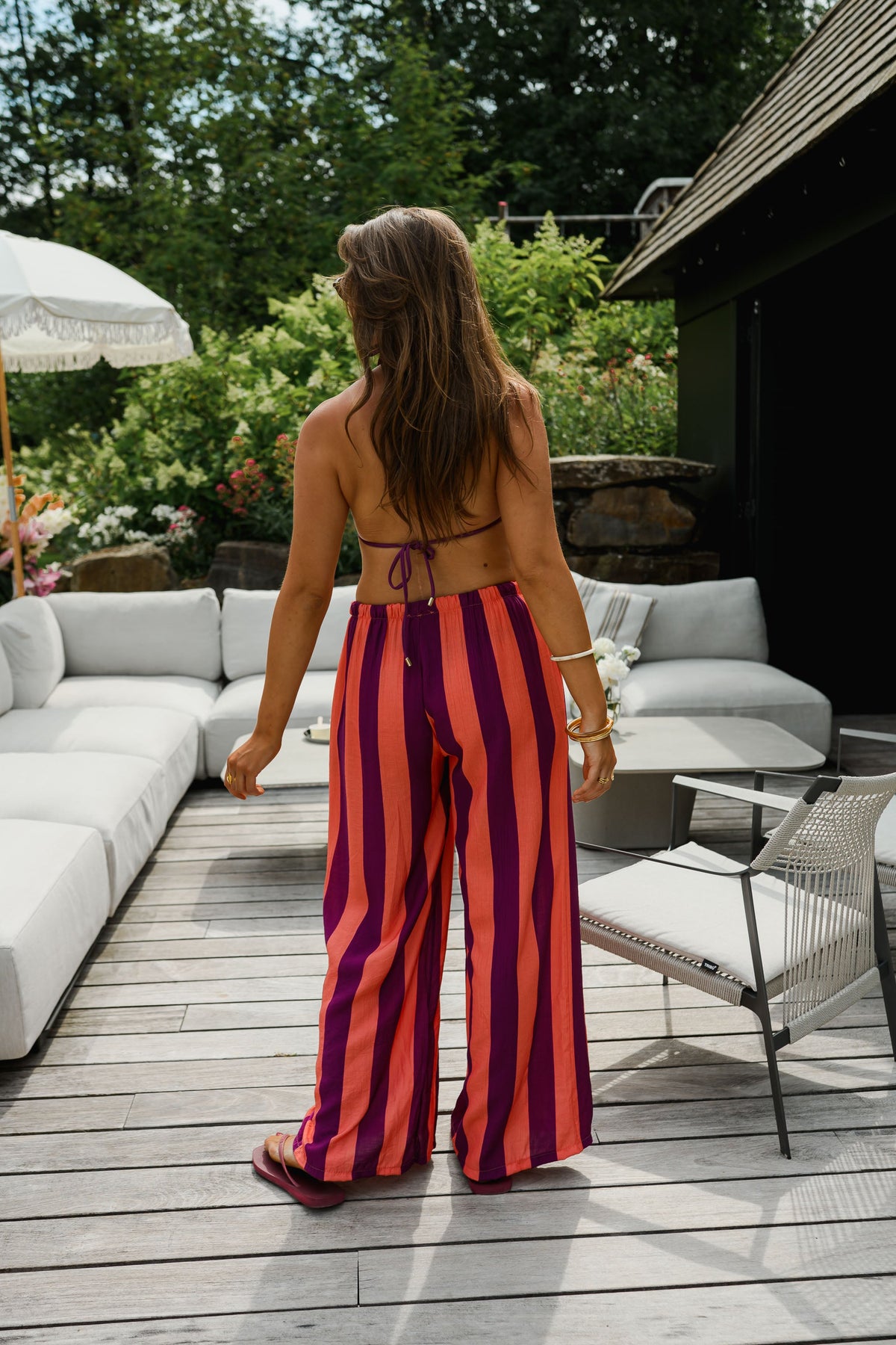 Pantalon Rebecca - mauve à lignes orange
