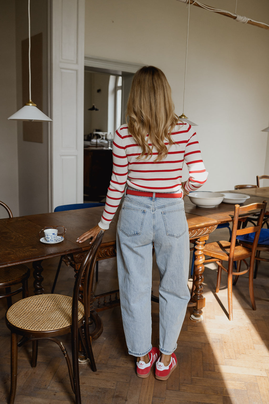 Pull Janet - rouge et écru à lignes