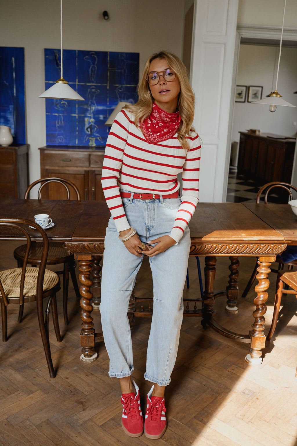 Pull Janet - rouge et écru à lignes