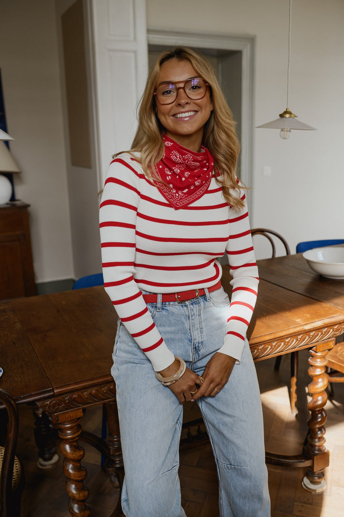 Pull Janet - rouge et écru à lignes