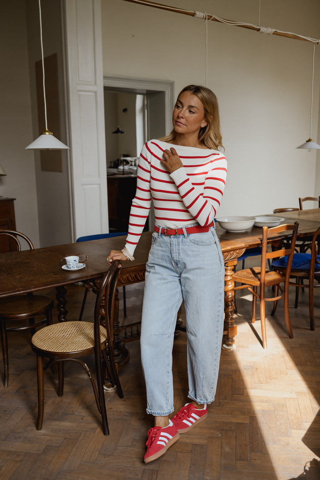 Pull Janet - rouge et écru à lignes