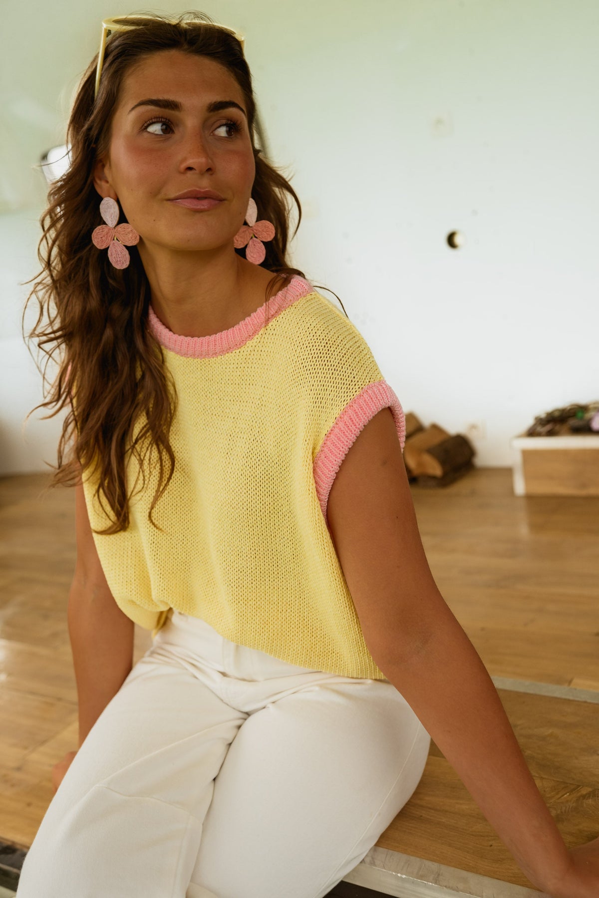 Pull Kathia - jaune et rose