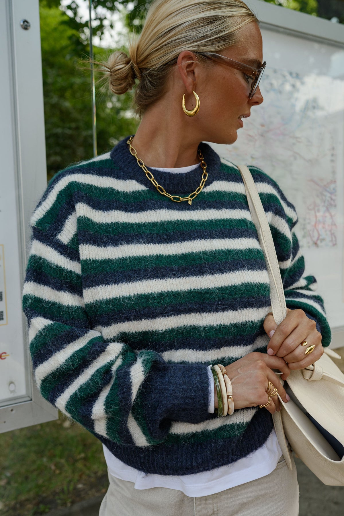 Pull Kay - bleu et vert à lignes