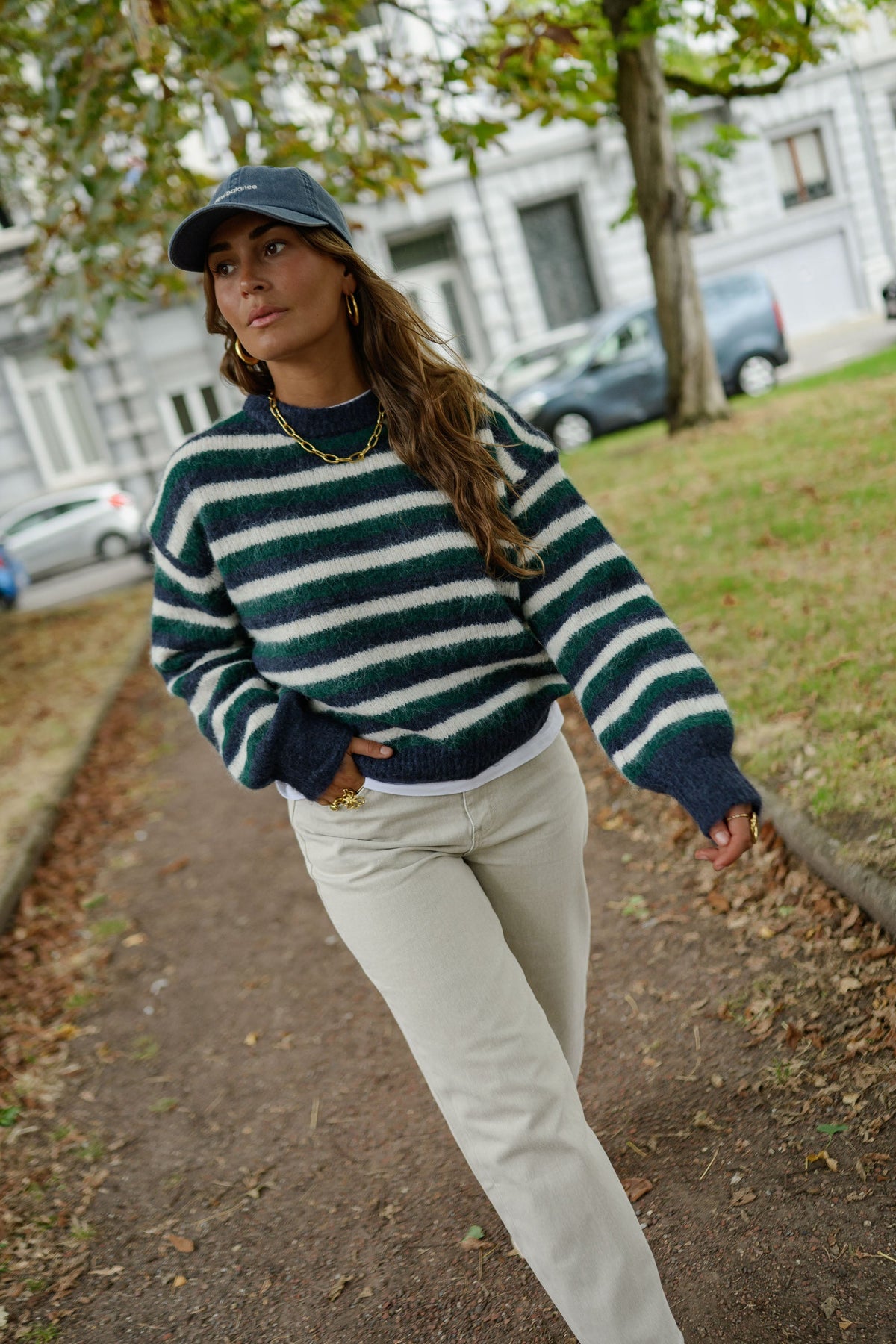 Pull Kay - bleu et vert à lignes