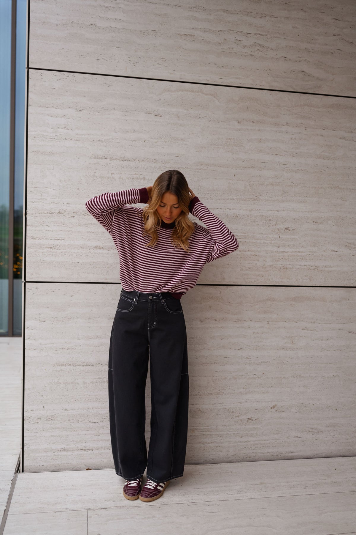 Pull Leona - rose et rouge à lignes