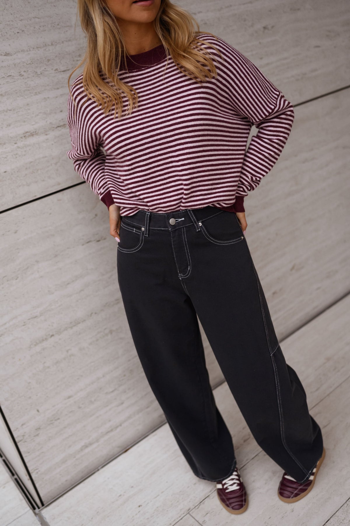 Pull Leona - rose et rouge à lignes