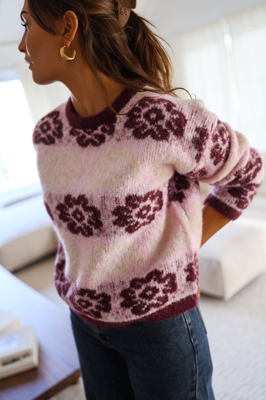Pull Nesta - rose et bordeaux