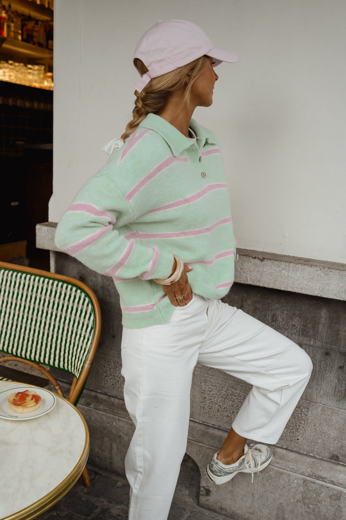 Pull Odette - vert à lignes roses