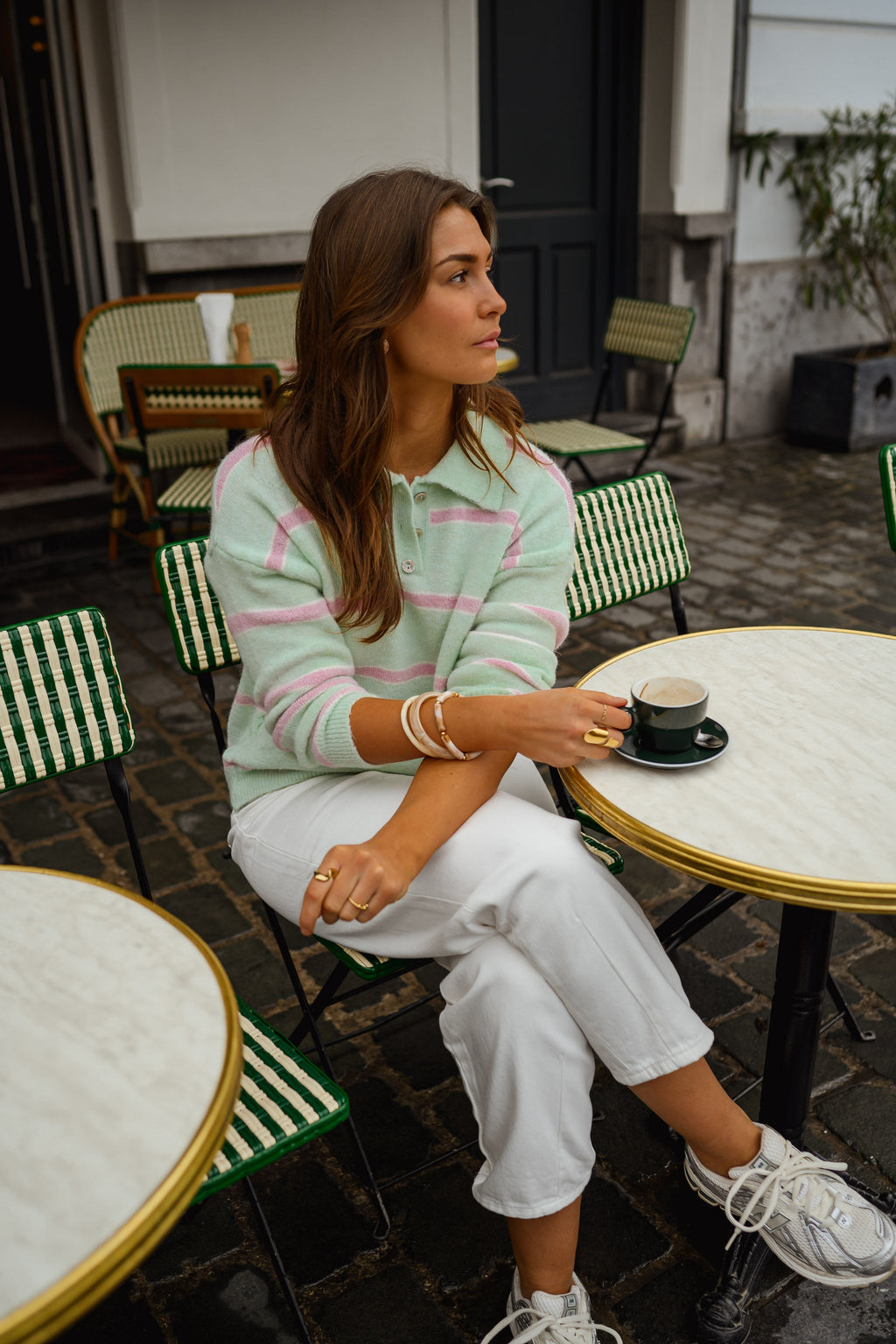 Pull Odette - vert à lignes roses