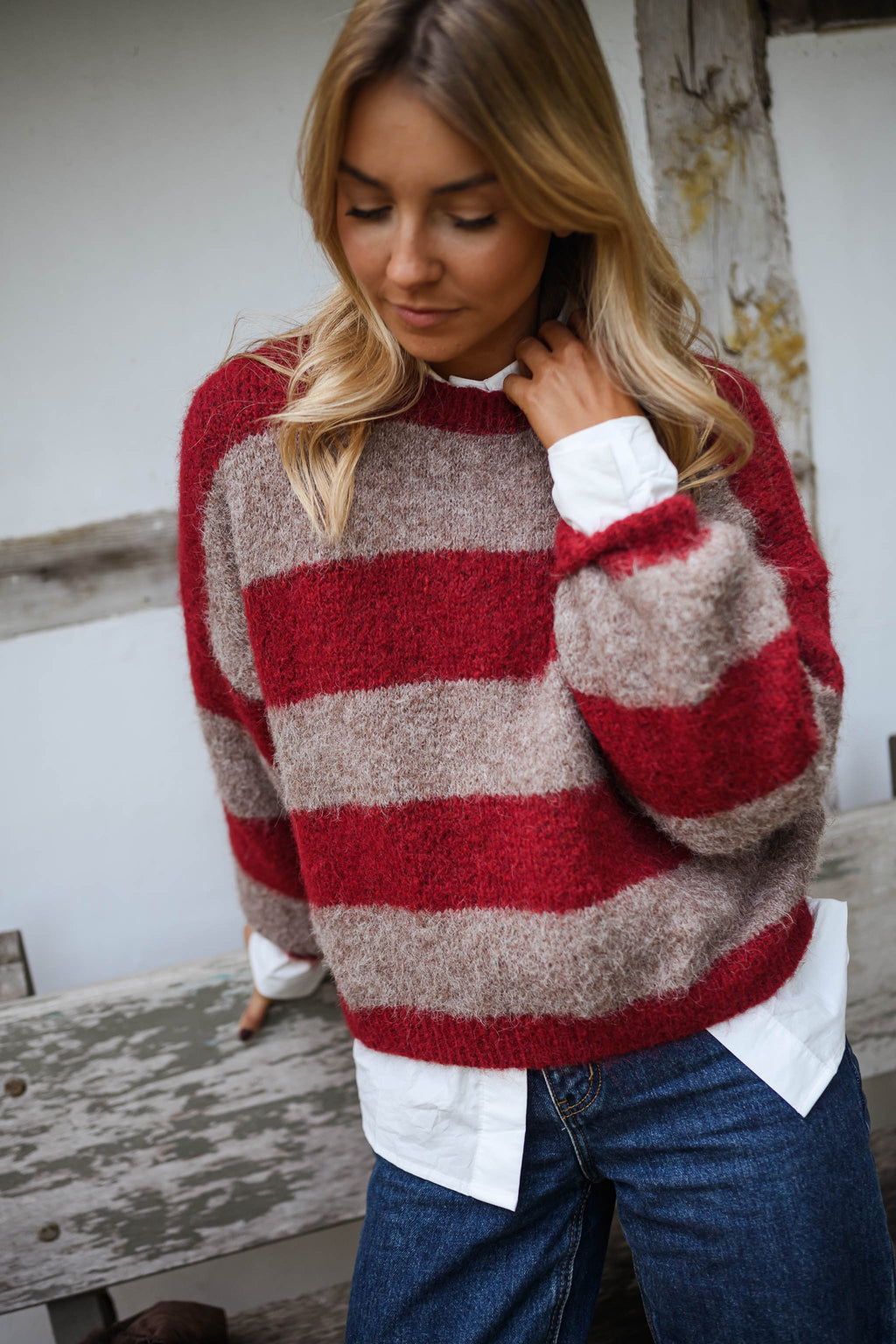 Pull Ralphy - bordeaux et brun à lignes