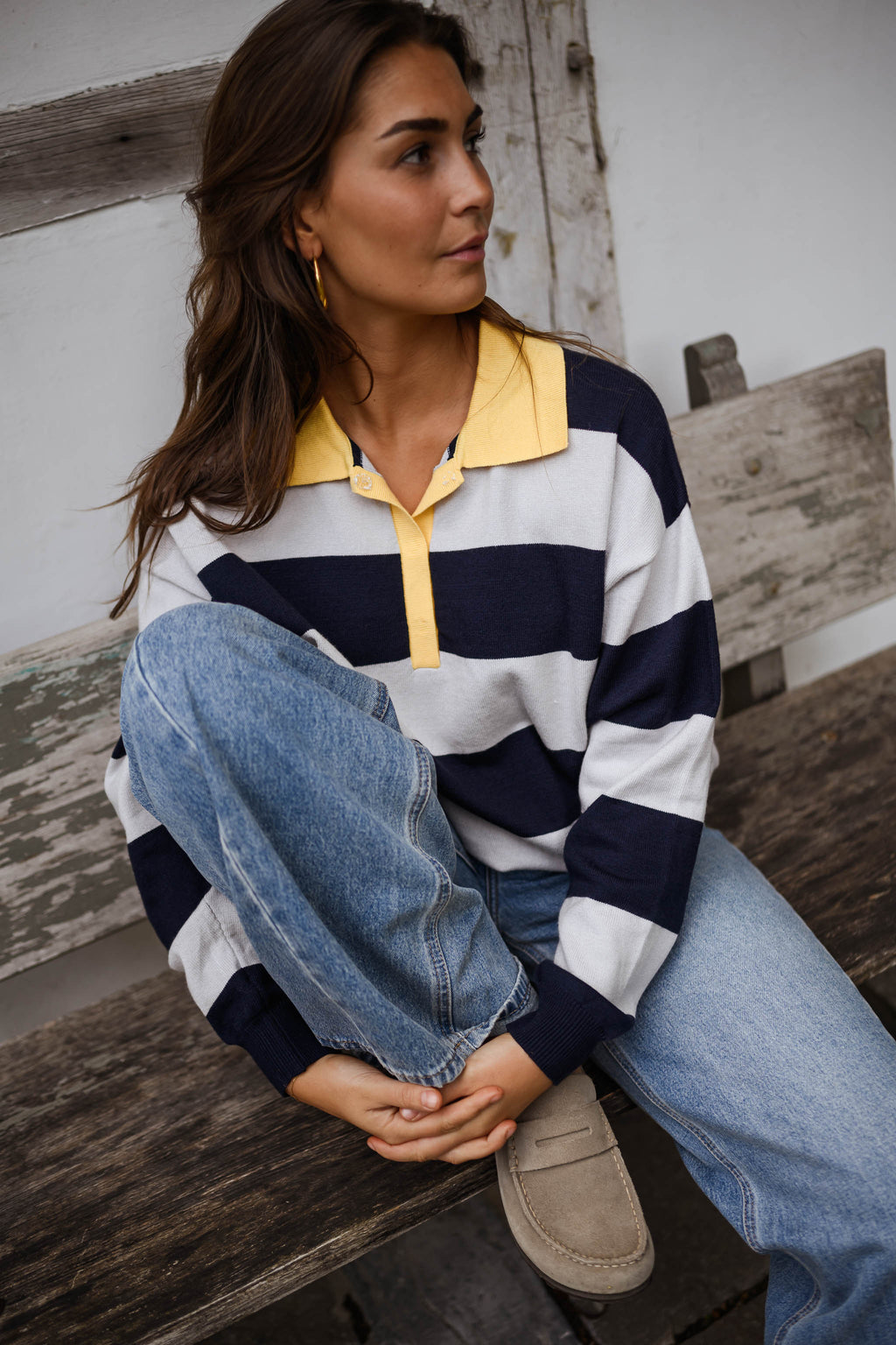 Pull polo Davis - gris et bleu à lignes