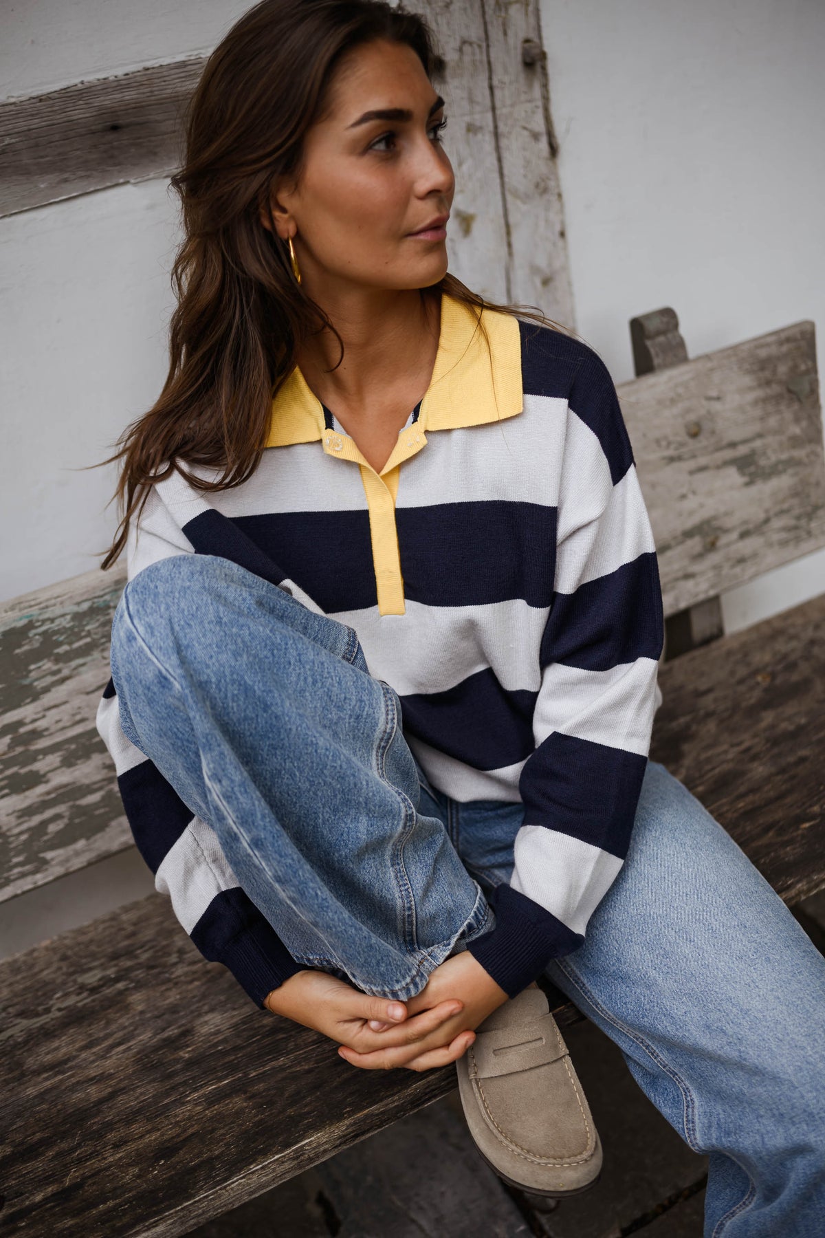 Pull polo Davis - gris et bleu à lignes