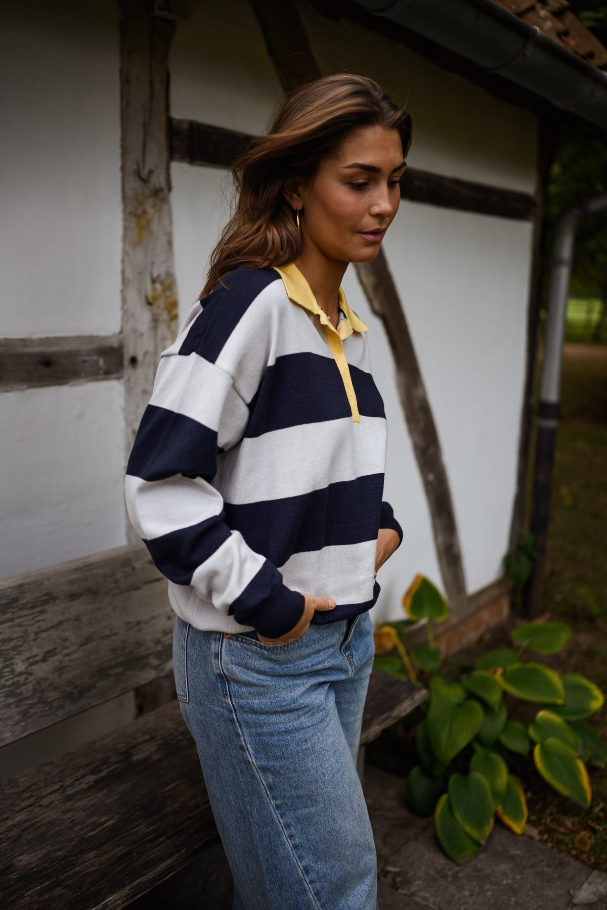 Pull polo Davis - gris et bleu à lignes
