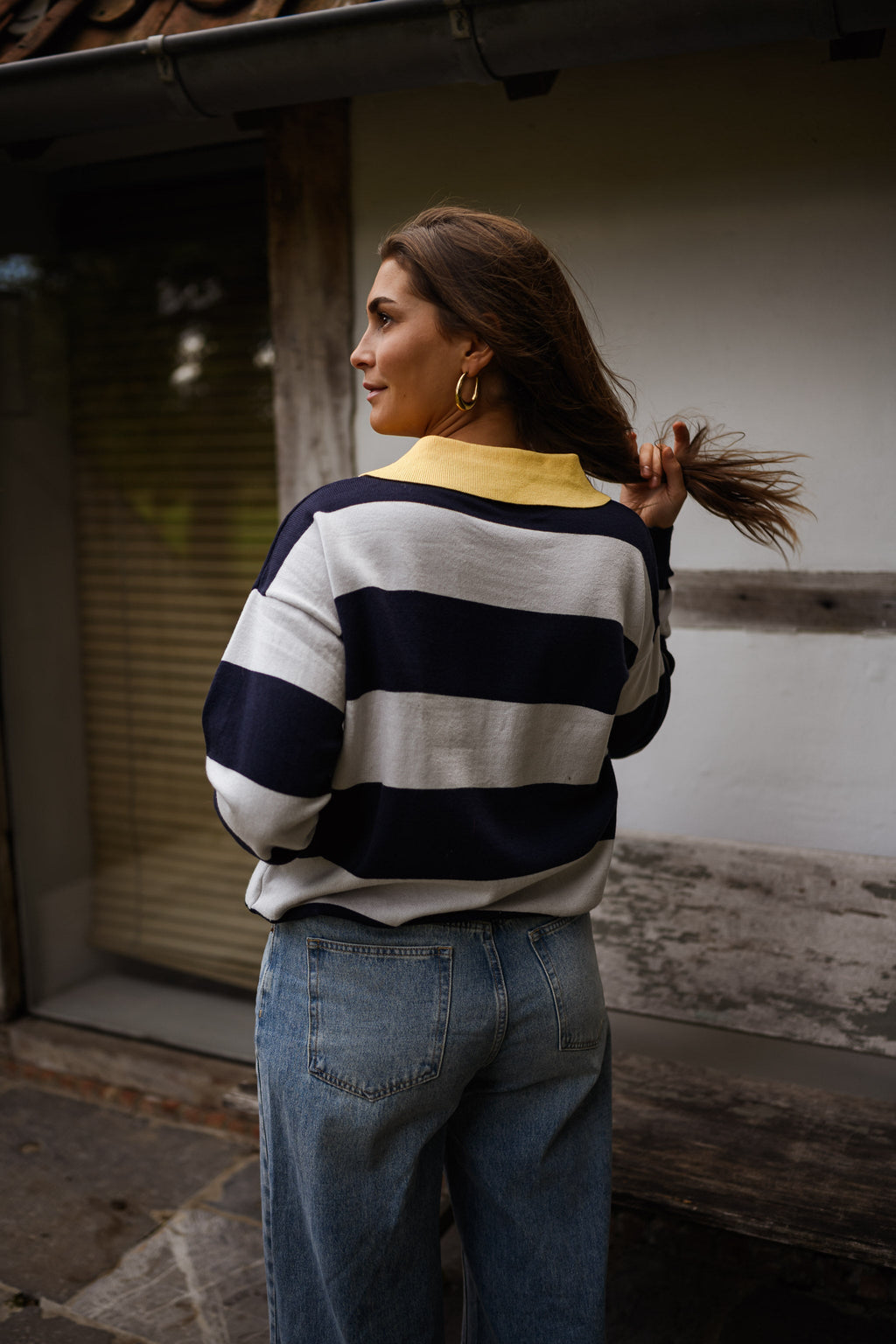 Pull polo Davis - gris et bleu à lignes