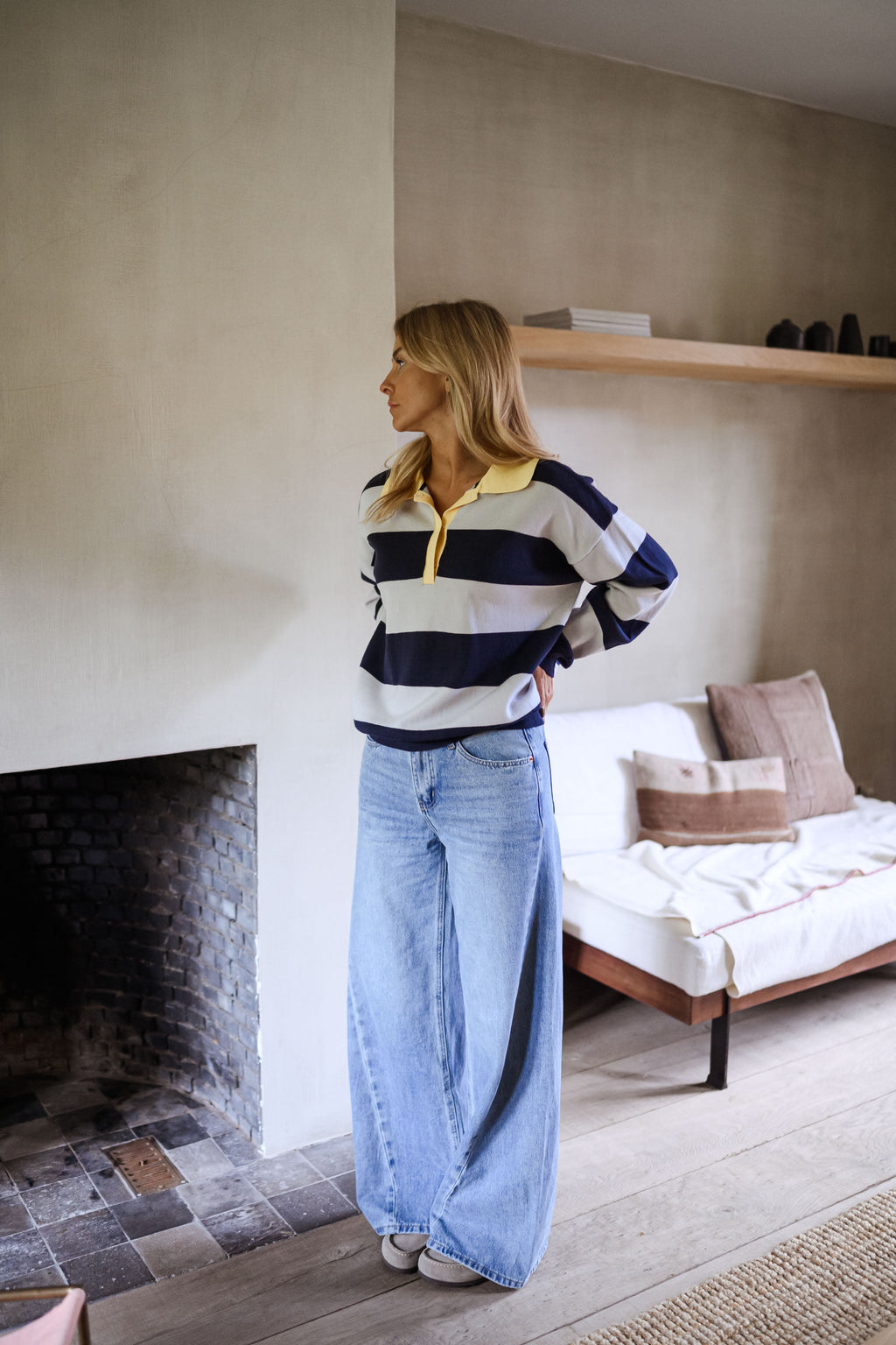 Pull polo Davis - gris et bleu à lignes