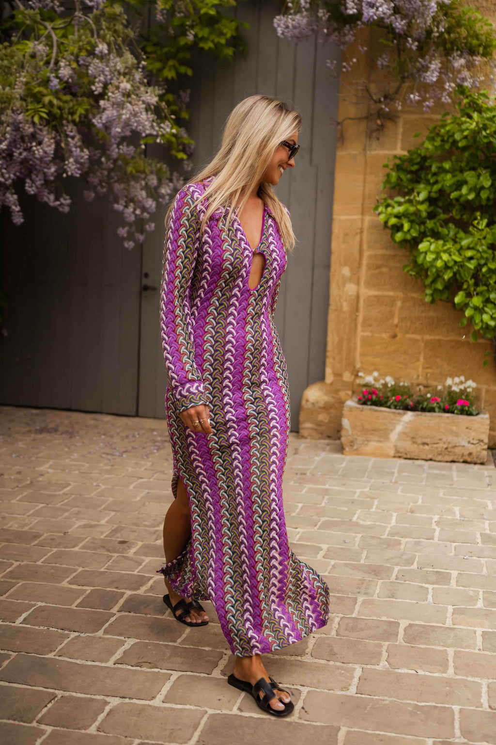Robe Audrey - mauve à motifs